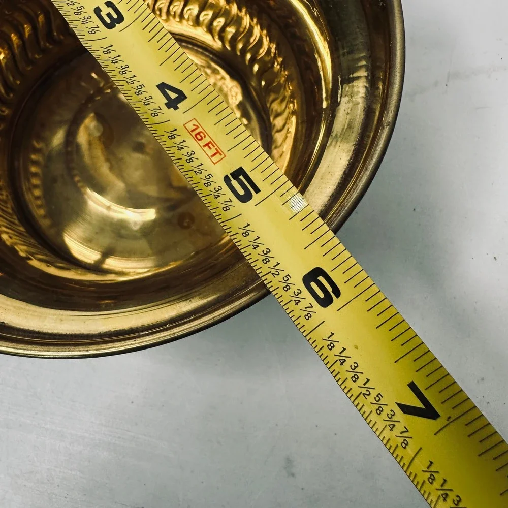 Vintage Brass Basket Bowl with Handle Made in India Fluted Embossed Decorative